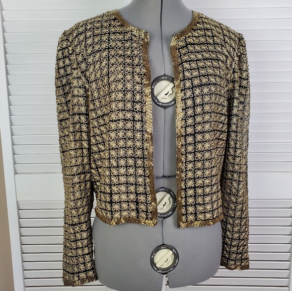 Vtg Laurence Kazar beaded silk party jacket PS - Picture 13 of 13